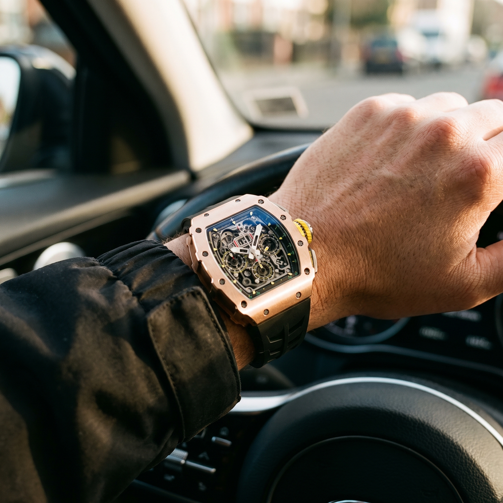 Umbraux R-7105 Chronograph Rose Gold worn on the wrist