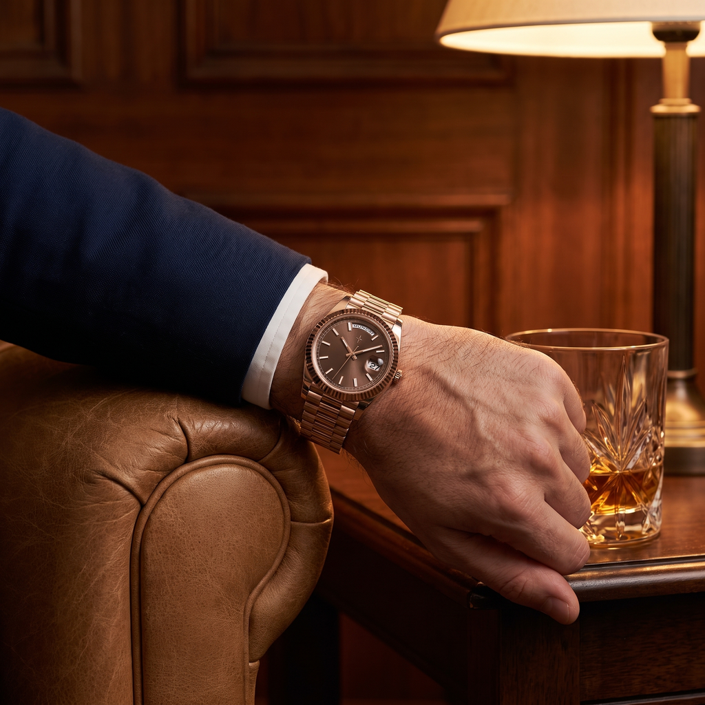 Umbraux Date 235 40mm Rose Gold Chocolate worn on the wrist