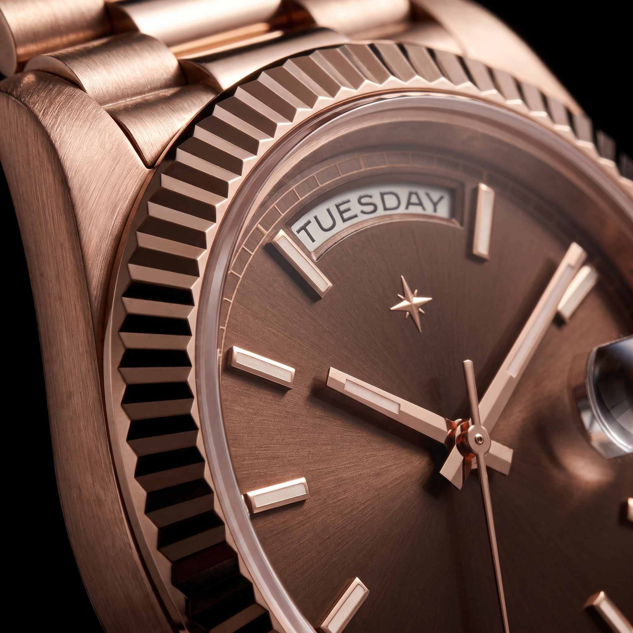 Umbraux Date 235 40mm Rose Gold Chocolate dial detail