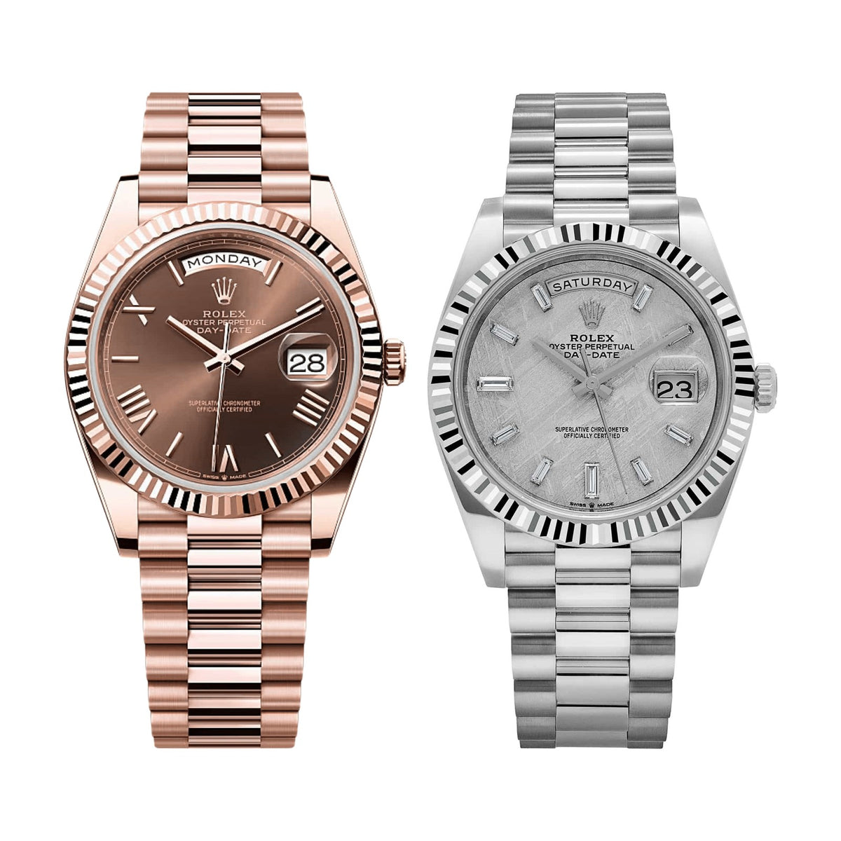 Umbraux Set: Date 5102 Rose Gold Chocolate + Date 5104 Platinum Meteorite II